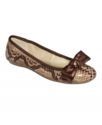 Alfani's Amor flats put a bronze spin on the traditional snake print. A pretty bow at the toe finishes the look. Alfani's Amor flats put a bronze spin on the traditional snake print. A pretty bow at the toe finishes the look.