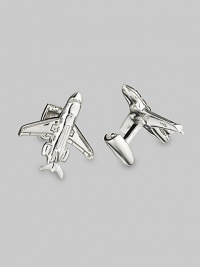 A bit of jet-set character for the sartorial set, designed in polished sterling silver. Sterling silver Engine backing About 1 diam. Made in USA 