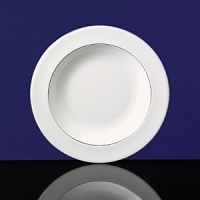 Subtle elegance rimmed in gleaming platinum; mix and match with colorful chargers for a dramatic statement. Bone China. Made in England. Subtle elegance rimmed in gleaming platinum; mix and match with colorful chargers for a dramatic statement. Bone China. Made in England.