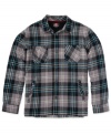 Get in season with classic style wearing this flannel plaid sherpa-lined shirt from Quiksilver.