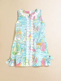 She'll set sail for this pastel-hued shift with lace detail, bows and sailboats.Notched necklineSleevelessBack zipperFront patch pocketsSide vents with bowsFully linedCottonMachine washImported She'll set sail for this pastel-hued shift with lace detail, bows and sailboats.Notched necklineSleevelessBack zipperFront patch pocketsSide vents with bowsFully linedCottonMachine washImported
