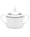 Go platinum. Solid bands and sparkling squares in white porcelain give the double-handled Pembroke Platinum sugar bowl a look that's festive yet refined. A brilliant addition to a contemporary dinnerware collection by Noritake.