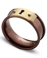 This band ring from Fossil is the key to your new look. Crafted in brown ion-plated stainless steel with a rose-gold tone keyhole accent. Size 7. This band ring from Fossil is the key to your new look. Crafted in brown ion-plated stainless steel with a rose-gold tone keyhole accent. Size 7.