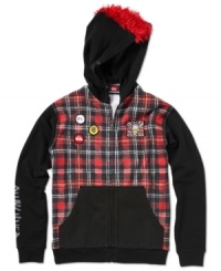 Let your little guy play up his punk side in this plaid Quiksilver hoodie featuring a rocking faux hawk. Let your little guy play up his punk side in this plaid Quiksilver hoodie featuring a rocking faux hawk.