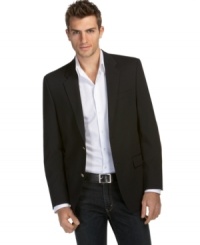 Add some formal style to any look with this sleek wool blazer from Alfani RED. Add some formal style to any look with this sleek wool blazer from Alfani RED.