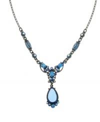 A tasteful tear drop pendant creates a fashionable focal point for 2028's Y necklace. Crafted in hematite tone mixed metal with sapphire-hued crystals. Approximate length: 16 inches + 3-inch extender. Approximate drop: 1-1/4 inches. A tasteful tear drop pendant creates a fashionable focal point for 2028's Y necklace. Crafted in hematite tone mixed metal with sapphire-hued crystals. Approximate length: 16 inches + 3-inch extender. Approximate drop: 1-1/4 inches.