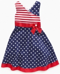 Color her patriotic in this precious stars-and-stripes dress from Bonnie Jean. Color her patriotic in this precious stars-and-stripes dress from Bonnie Jean.