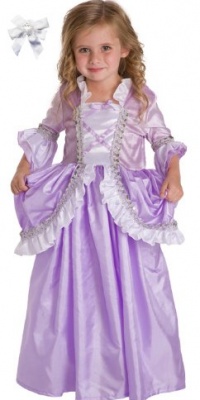 2 Item Bundle: Little Adventures Purple & White Rapunzel Princess Dress Up Costume + Hair Bow-Girls ages 3-5-Machine Washable