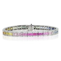 Effy Jewelry Multi Sapphire & Diamond Tennis Bracelet in 14k White Gold 9.16 TCW. Effy Jewelry Multi Sapphire & Diamond Tennis Bracelet in 14k White Gold 9.16 TCW.