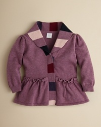 Timeless but totally now, the peplum cardigan is sophisticated piece to add to your little girl's wardrobe. Timeless but totally now, the peplum cardigan is sophisticated piece to add to your little girl's wardrobe.