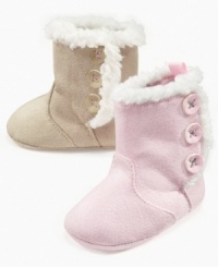 A sweet treat for her toes. Keep her feet warm and stylish with these precious sherpa-trimmed boots from First Impressions. A sweet treat for her toes. Keep her feet warm and stylish with these precious sherpa-trimmed boots from First Impressions.