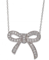 Tie something different. B. Brilliant's bow pendant sparkles with round-cut cubic zirconias providing a lustrous touch. Set in sterling silver. Approximate length: 18 inches + 3-inch extender. Approximate drop length: 3/4 inch. Approximate drop width: 1 inch. Tie something different. B. Brilliant's bow pendant sparkles with round-cut cubic zirconias providing a lustrous touch. Set in sterling silver. Approximate length: 18 inches + 3-inch extender. Approximate drop length: 3/4 inch. Approximate drop width: 1 inch.