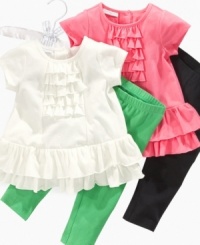 Get her ready in ruffles with this cute tunic and leggings set by First Impressions. Get her ready in ruffles with this cute tunic and leggings set by First Impressions.