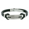 Bracelet Mens Stainless Steel Black Rubber with Link Design Polish Finish 8 1/2 Bucasi SALE