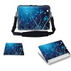 17 inch Blue Flower Leaves Design Laptop Carrying Sleeve Bag Case with Hidden Handle & Adjustable Adjustable Shoulder Strap with Matching Skin Sticker & Mouse Pad Combo