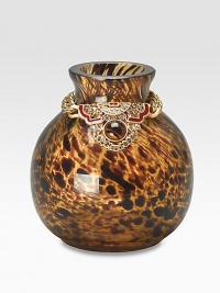 A lovely little vase is handcrafted in weighty matte antiqued goldplated pewter with intricate handpainted detail. 4½H X 4 diam.Handcrafted in USA A lovely little vase is handcrafted in weighty matte antiqued goldplated pewter with intricate handpainted detail. 4½H X 4 diam.Handcrafted in USA