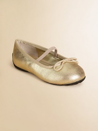 A timeless ballet flat becomes a seasonal staple in shiny metallic leather with grosgrain trim, bow detail and elastic strap.Elastic strapPatent leather upperLeather liningRubber soleImported A timeless ballet flat becomes a seasonal staple in shiny metallic leather with grosgrain trim, bow detail and elastic strap.Elastic strapPatent leather upperLeather liningRubber soleImported