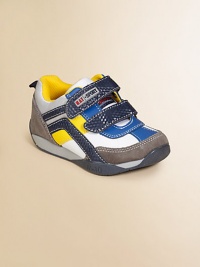 A sporty sneaker with grip-tape straps and bold colors.Double grip-tape closurePadded tongue and collarFabric upperBreathable fabric liningRubber soleCushioned leather insoleImported A sporty sneaker with grip-tape straps and bold colors.Double grip-tape closurePadded tongue and collarFabric upperBreathable fabric liningRubber soleCushioned leather insoleImported