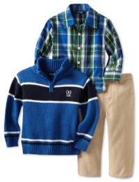 Izod Kids Baby-boys Infant Stripe 1/4 Zip Sweater With Plaid Woven Shirt and Pant, Medium Blue, 18 Months Izod Kids Baby-boys Infant Stripe 1/4 Zip Sweater With Plaid Woven Shirt and Pant, Medium Blue, 18 Months