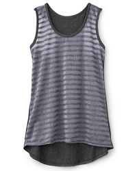 Aqua's classic racerback tank top is updated with weathered stripes on the front and a solid back and lining for a touch of contrast. Aqua's classic racerback tank top is updated with weathered stripes on the front and a solid back and lining for a touch of contrast.