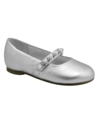 Dance the night away. She won't want to stop moving in these fancy rhinestone and pearl embellished Mary Jane shoes from Nina. Dance the night away. She won't want to stop moving in these fancy rhinestone and pearl embellished Mary Jane shoes from Nina.