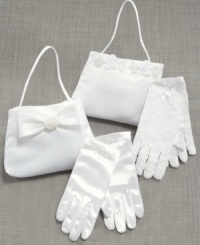Accessories make it extra special. A lace or pearl bag and gloves set from Bonnie Jean will make your sweet girl's day as memorable as it should be. (Clearance) Accessories make it extra special. A lace or pearl bag and gloves set from Bonnie Jean will make your sweet girl's day as memorable as it should be. (Clearance)
