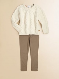 A classic cable-knit sweater with ribbed cuffs and hem crafted in a cozy wool and cashmere blend with leather logo.Ribbed crewneckLong sleeves with ribbed cuffsPullover styleStriped neck and hem85% wool/13% cashmere/1% polyamide/1% elastaneDry cleanImported A classic cable-knit sweater with ribbed cuffs and hem crafted in a cozy wool and cashmere blend with leather logo.Ribbed crewneckLong sleeves with ribbed cuffsPullover styleStriped neck and hem85% wool/13% cashmere/1% polyamide/1% elastaneDry cleanImported