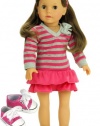 Doll Clothes 18 Inch Size Fits American Girl Dolls 3 Pc. Set, Pink & Gray Striped Shirt, Pink Skirt & Doll Sneakers