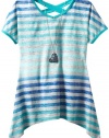 Beautees Girls 7-16 Stripe Sharkbite Hem Top, Blue, Medium