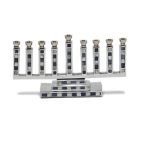 Hand made in sand-cast aluminum decorated with our beautiful mosaic hand cut inlaid Mother of Pearl tiles. The Classic Menorah is a Hanukkah or wedding gift to enjoy year after year. Hand made in sand-cast aluminum decorated with our beautiful mosaic hand cut inlaid Mother of Pearl tiles. The Classic Menorah is a Hanukkah or wedding gift to enjoy year after year.
