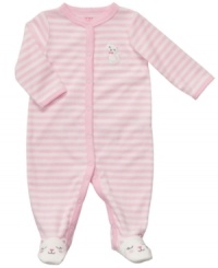 She'll be as cuddly as a sweet kitten in this comfortable terry-cloth coverall from Carter's. She'll be as cuddly as a sweet kitten in this comfortable terry-cloth coverall from Carter's.