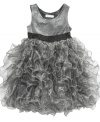 Bonnie Jean will have her adorned in a flurry of metallic ruffles with this party-ready dress.