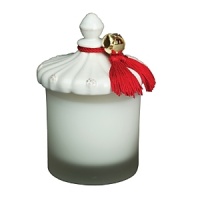 Juliska's signature Evergreen Boughs scent warmly evokes the spirit of the holiday season. The frosted glass candlepot is topped with a white ceramic lid featuring the iconic berry-and-thread motif, and detailed with a bright red ribbon and jingling bell. Juliska's signature Evergreen Boughs scent warmly evokes the spirit of the holiday season. The frosted glass candlepot is topped with a white ceramic lid featuring the iconic berry-and-thread motif, and detailed with a bright red ribbon and jingling bell.