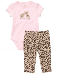 She can do no wrong in grandma's eyes and everyone will know it in this exotic bodysuit and pant set from Carter's. She can do no wrong in grandma's eyes and everyone will know it in this exotic bodysuit and pant set from Carter's.
