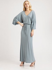 Feminine neckline, chic dolman sleeves, and a drawstring waist make for the ultimate lady-like design. V-neckDropped shouldersThree-quarter length dolman sleevesDrawstring self-tie waistA-line silhouetteAbout 30 from natural waist50% cotton/50% modalMachine washMade in USAModel shown is 5'9 (176cm) wearing US size Small. Feminine neckline, chic dolman sleeves, and a drawstring waist make for the ultimate lady-like design. V-neckDropped shouldersThree-quarter length dolman sleevesDrawstring self-tie waistA-line silhouetteAbout 30 from natural waist50% cotton/50% modalMachine washMade in USAModel shown is 5'9 (176cm) wearing US size Small.