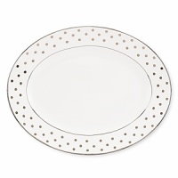 Kate Spade's Larabee Road Platinum, peppered with platinum polka dots, will give your table its own personality. Crafted of white bone china, each piece is dishwasher safe.