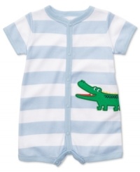 He'll love getting his gator on in this adorable striped onesie from Carter's. Snaps at front and leg openings for easy changes. He'll love getting his gator on in this adorable striped onesie from Carter's. Snaps at front and leg openings for easy changes.