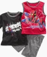 Amazing style. He can be like his favorite superhero when he's swinging around in the backyard with this t-shirt, tank and shorts set. Amazing style. He can be like his favorite superhero when he's swinging around in the backyard with this t-shirt, tank and shorts set.