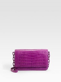A timelessly chic design in beautiful crocodile, features a removable strap to convert it to a crossbody bag.Removable leather and chain strap, 22½ drop Magnetic flap closure One outside open pocket Two inside zip pockets Two inside open pockets Six credit card slots Leather lining 7½W X 5H X 1½D Imported A timelessly chic design in beautiful crocodile, features a removable strap to convert it to a crossbody bag.Removable leather and chain strap, 22½ drop Magnetic flap closure One outside open pocket Two inside zip pockets Two inside open pockets Six credit card slots Leather lining 7½W X 5H X 1½D Imported
