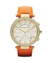 This Michael Kors watch with an orange leather strap adds an instant pop of color and perfectly compliments the gold hardware. Make this bold watch your everyday timepiece!