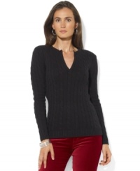 Lauren Ralph Lauren's essential sweater is crafted from soft cable-knit cotton with a split crew neckline for a flattering finish. Lauren Ralph Lauren's essential sweater is crafted from soft cable-knit cotton with a split crew neckline for a flattering finish.