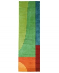 A majestic mix of luminous colors and abstract shapes creates a rug of modern, refined beauty. Like the best contemporary art, its color palette of bright red, orange, lavender, sage and earth tones makes an immediate visual impression. Hand-tufted and hand-carved of plush wool. A majestic mix of luminous colors and abstract shapes creates a rug of modern, refined beauty. Like the best contemporary art, its color palette of bright red, orange, lavender, sage and earth tones makes an immediate visual impression. Hand-tufted and hand-carved of plush wool.
