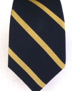 100% Silk Woven Midnight Navy and Gold Striped Skinny Tie