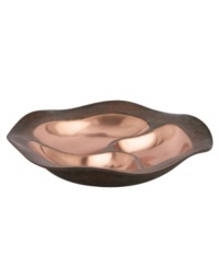 Featuring a bold new look for Nambe's signature metal, the Copper Canyon divided server captures the striking beauty of the American southwest in brilliant copper. A rippled shape inspired by the region's wind- and water-worn canyons is finished with a rustic green patina. From Nambe's collection of serveware and serving dishes. Featuring a bold new look for Nambe's signature metal, the Copper Canyon divided server captures the striking beauty of the American southwest in brilliant copper. A rippled shape inspired by the region's wind- and water-worn canyons is finished with a rustic green patina. From Nambe's collection of serveware and serving dishes.