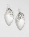 From the Lucite Wanderlust Collection. Graceful almond-shaped drops of hand-painted, hand-sculpted Lucite are adorned with a luminous cluster of moonstone, shell pearls, tinted glass and shimmering Swarovski crystals.MoonstoneCrystalGlassLuciteRhodium platingLength, about 2.25Width, about 1Ear wireMade in USA
