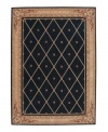 Every work of art deserves a frame. The Ashton House rug collection sets new standards of richness with their opulent colors, European-inspired decorative motifs, and luxuriously textured wool pile. An elaborately detailed frame displays a classic design of diamond shapes with center studs, in brown over a striking black background. The result is as ornate and rich as it is simple.