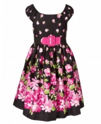 She can make an impression in the pretty pink accents of this floral dress from Bonnie Jeans, a sweet summer style. She can make an impression in the pretty pink accents of this floral dress from Bonnie Jeans, a sweet summer style.