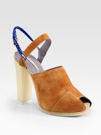 Contrasting patent leather slingback strap adds a colorblock effect to this stunning suede slide. Self-covered heel, 5 (125mm)Covered platform, 1 (25mm)Compares to a 4 heel (100mm)Suede and patent leather upperLeather liningRubber solePadded insoleImported Contrasting patent leather slingback strap adds a colorblock effect to this stunning suede slide. Self-covered heel, 5 (125mm)Covered platform, 1 (25mm)Compares to a 4 heel (100mm)Suede and patent leather upperLeather liningRubber solePadded insoleImported