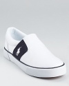 A stylish, sleek summertime option, this handsome slip on from Ralph Lauren Childrenswear is crafted in canvas with a matching rubber sole and contrasting panels at the sides.