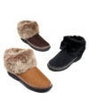 Keep toes toasty with these cozy slipper booties from Isotoner. Made from smooth microsuede with fabulous faux fur trim, you'll be tempted to take them out on the town.